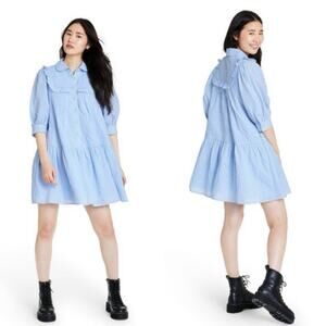 Sandy Liang x Target Gingham Dress Blue White Size M Preppy Chic Cottage Core